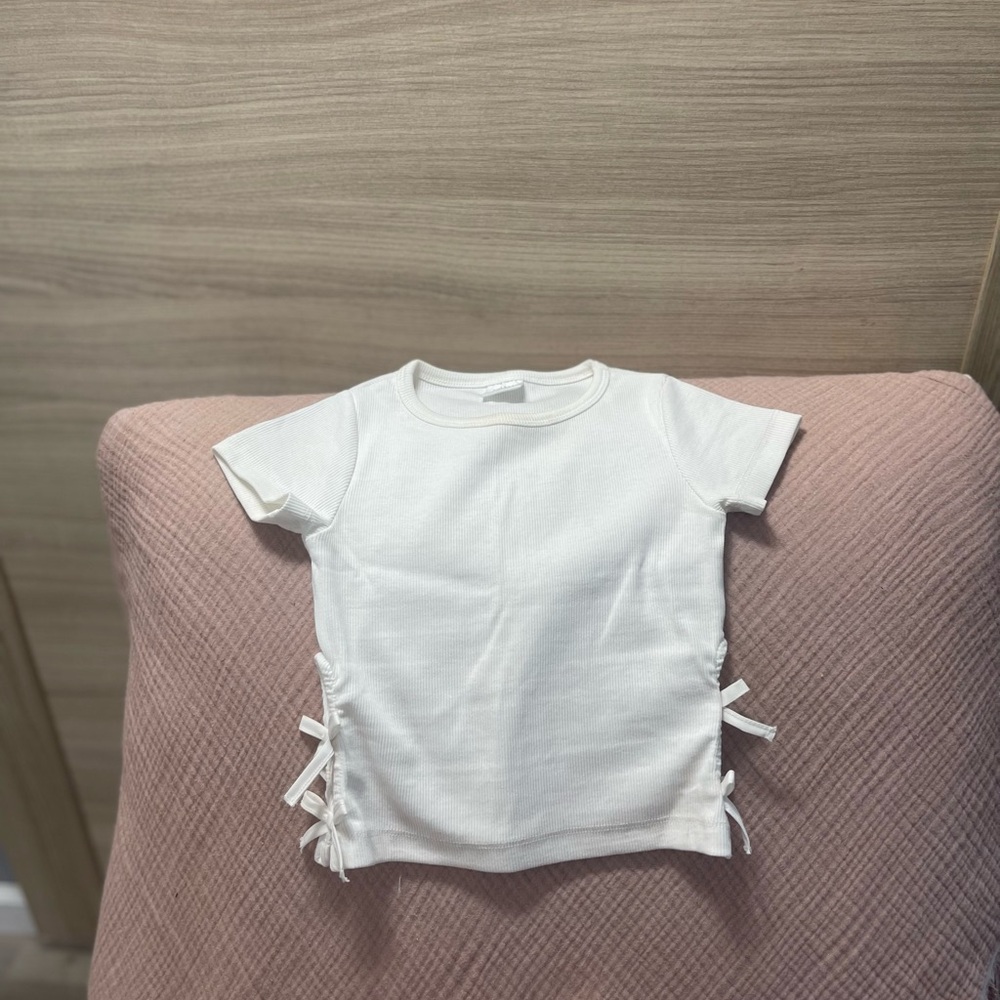 Zara White Short Sleeve Tee with Ruffle Details